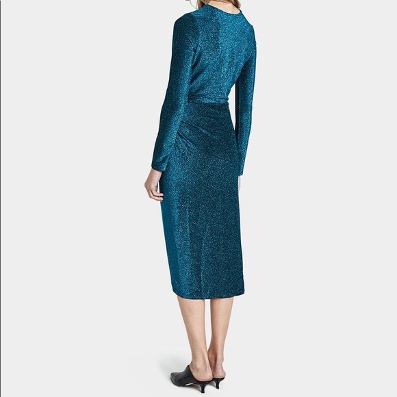 Stelen Midi Longsleeve Teal Metallic Dress - Picture 2 of 7